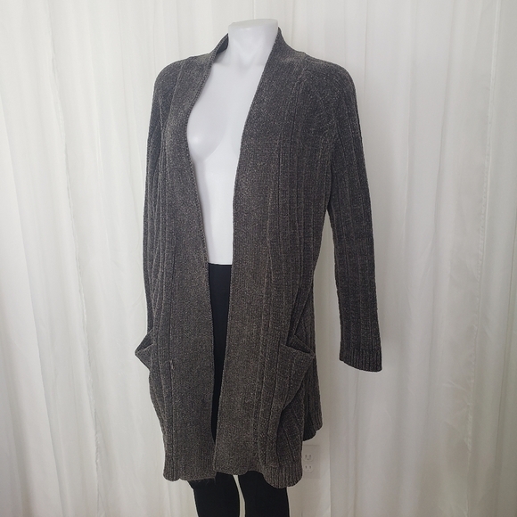 BNCI brown chenille long open front cardigan size medium - Picture 1 of 8